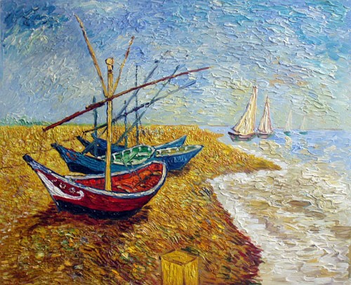 Fishing Boats on the Beach at Saintes-Maries by Vincent Van Gogh 