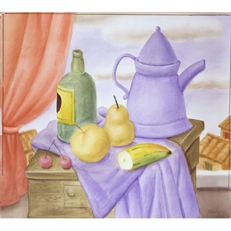 Still Life With Green Bottle By Fernando Botero - Art gallery oil painting reproductions
