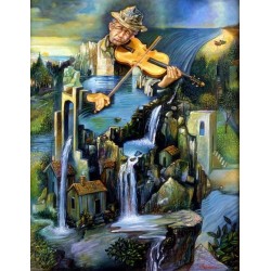 Israel Rubinstein - Fiddler on the Falls | Jewish Art Oil Painting Gallery