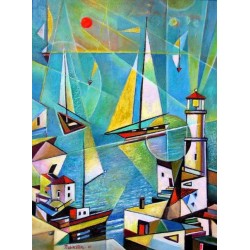 Israel Rubinstein - Telaviv Harbor | Jewish Art Oil Painting Gallery