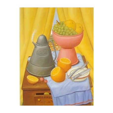 Still Life with Coffee Pot By Fernando Botero - Art gallery oil painting reproductions