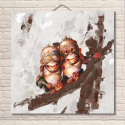 Twin Monkeys - Hand-Painted Modern Home decor wall art oil Painting