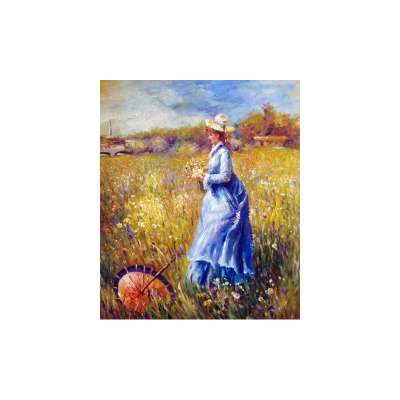 Woman Gathering Flowers by Pierre Auguste Renoir-Art gallery oil...